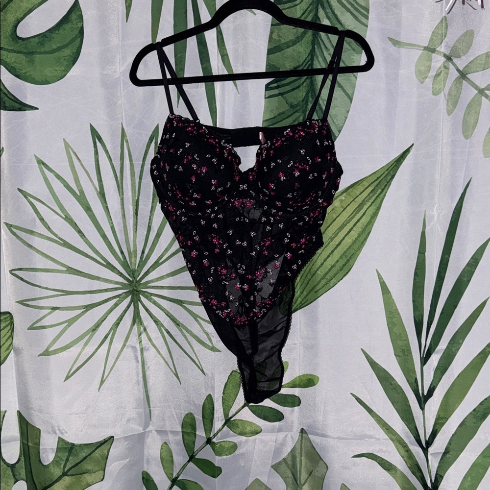 La Vie En Rose Black and Pink Floral Bodysuit